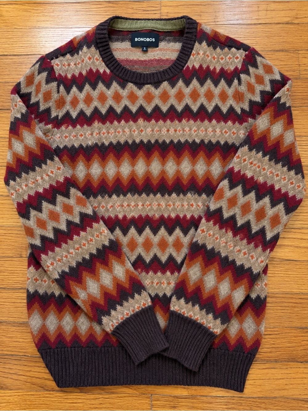 Bonobos Crewneck Wool Fair Isle Men’s Sweater Sz S Nordic Ski Cozy Fall Preppy